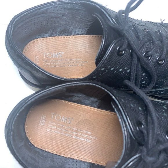 Toms Mens Brouge Shoes Black Lace Up Wingtip Cap main image 6
